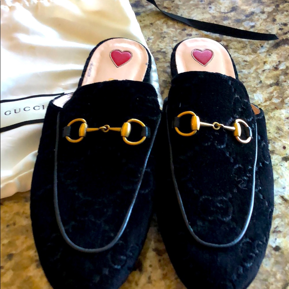 Gucci suede red heart loafers